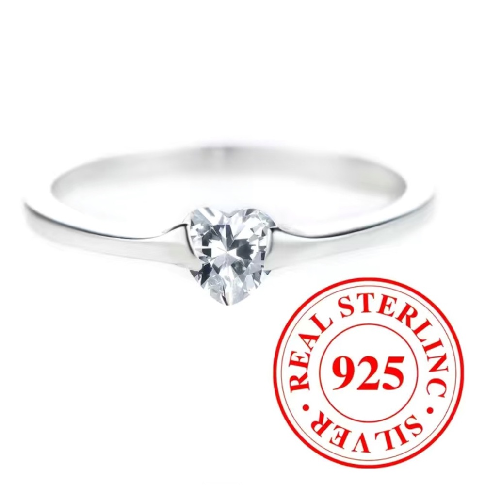 NWT 💍🤍 .925 STERLING SILVER ZIRCON HEART STONE ENGAGEMENT PROMISE RING Size 7 - Picture 5 of 10